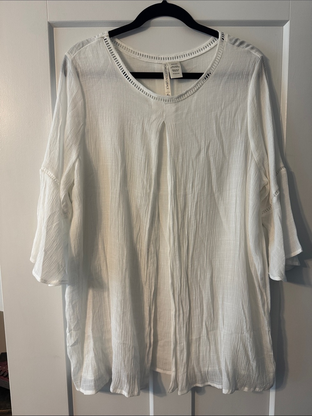 Forgotten Grace Ivory Crinkle Tunic with Pleat Detail